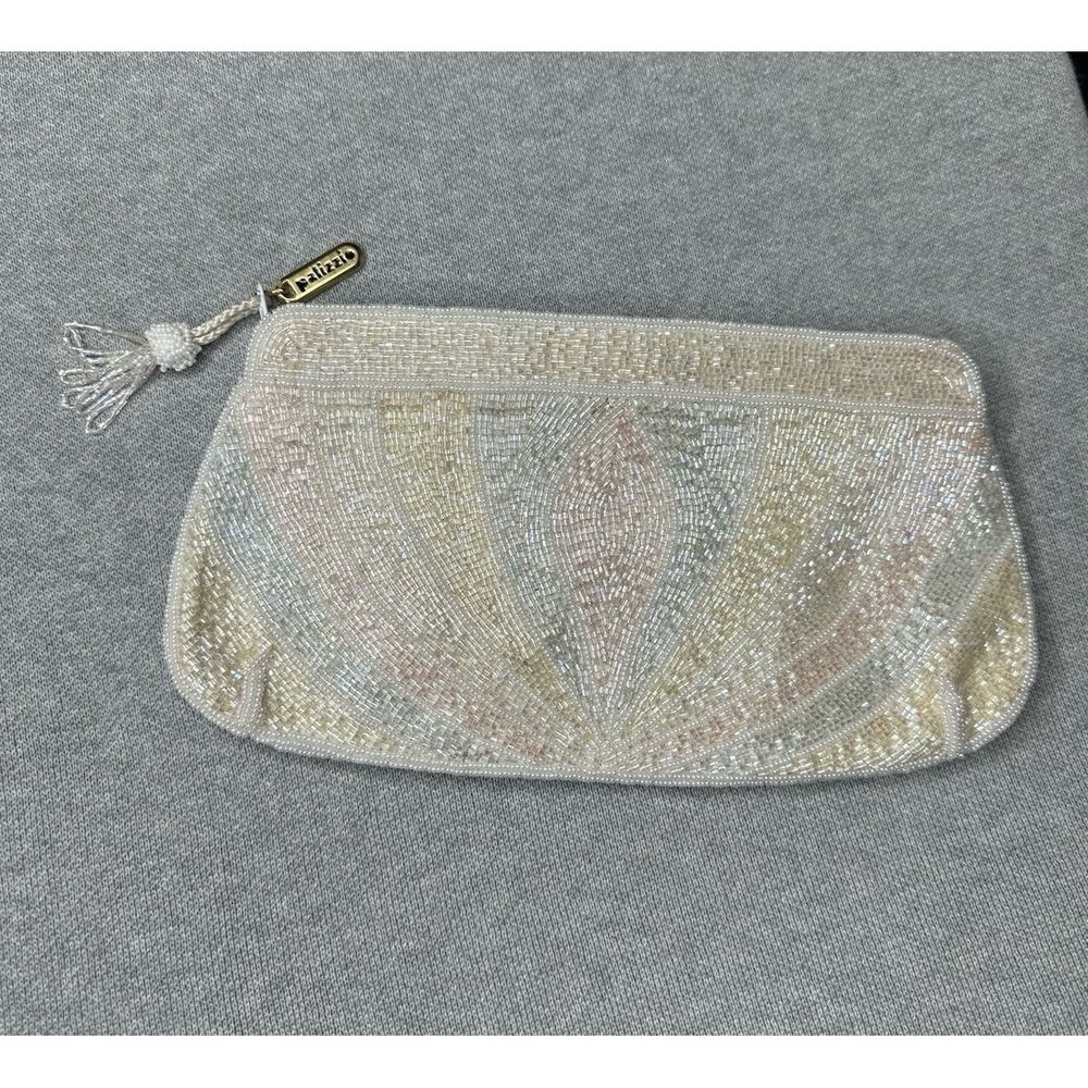 VTG Pastel Iridescent Beaded Clutch Purse Tassel  Zipper Y2K Wedding